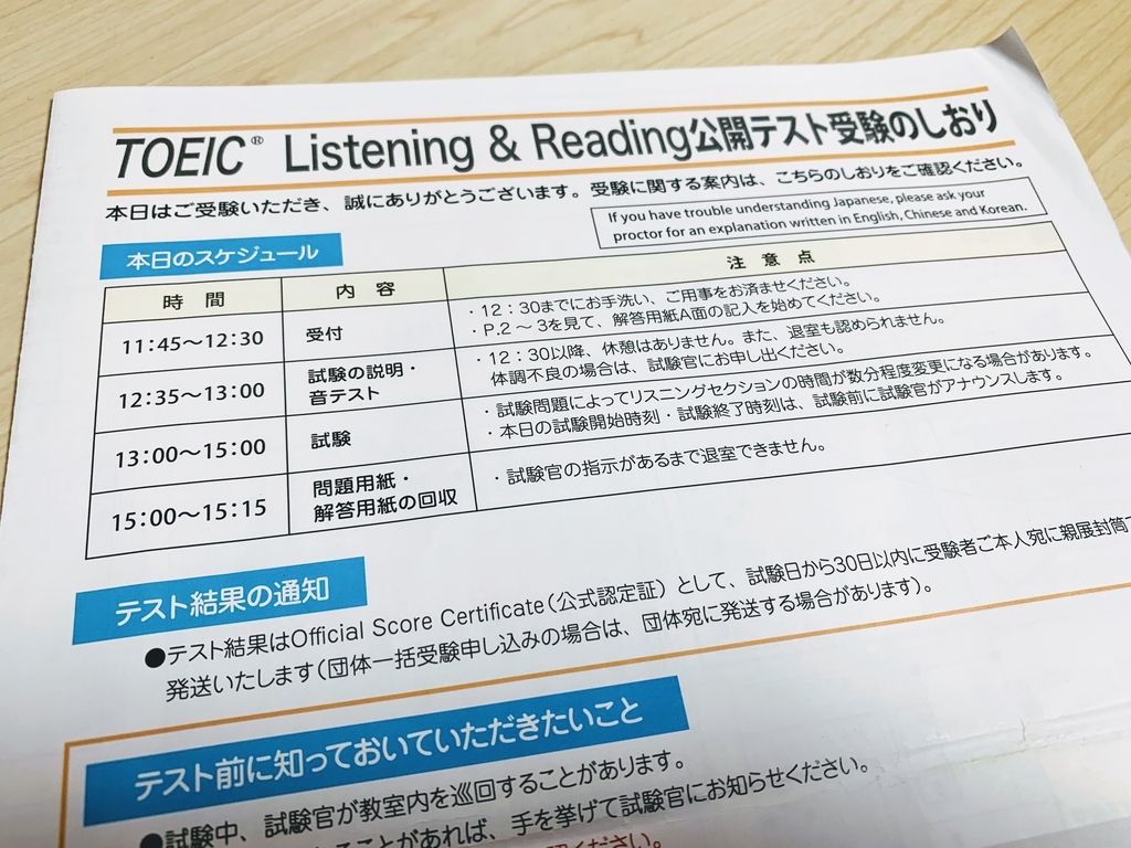 TOEIC 結果発表日